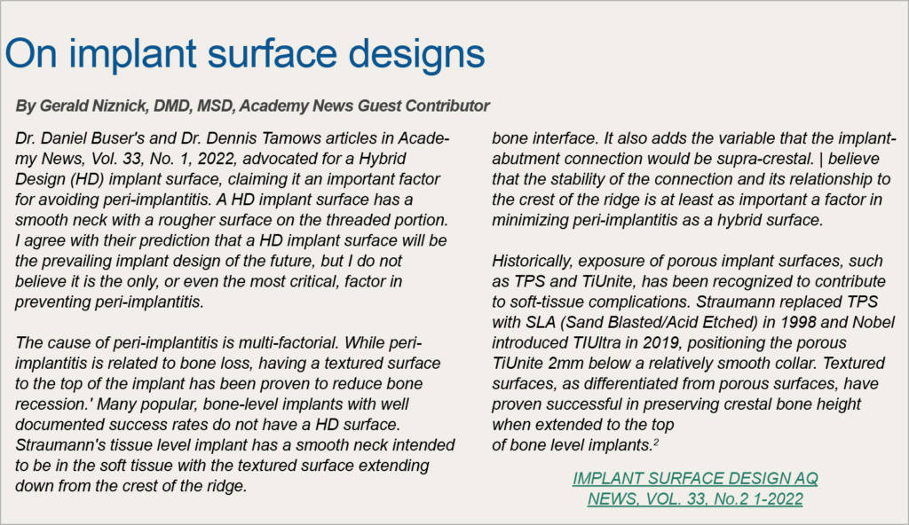 article snippet of ao news volume 33 number 2 on implant surface designs
