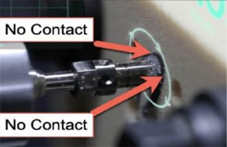 nobelbiocare implant in wood and callouts saying no contact
