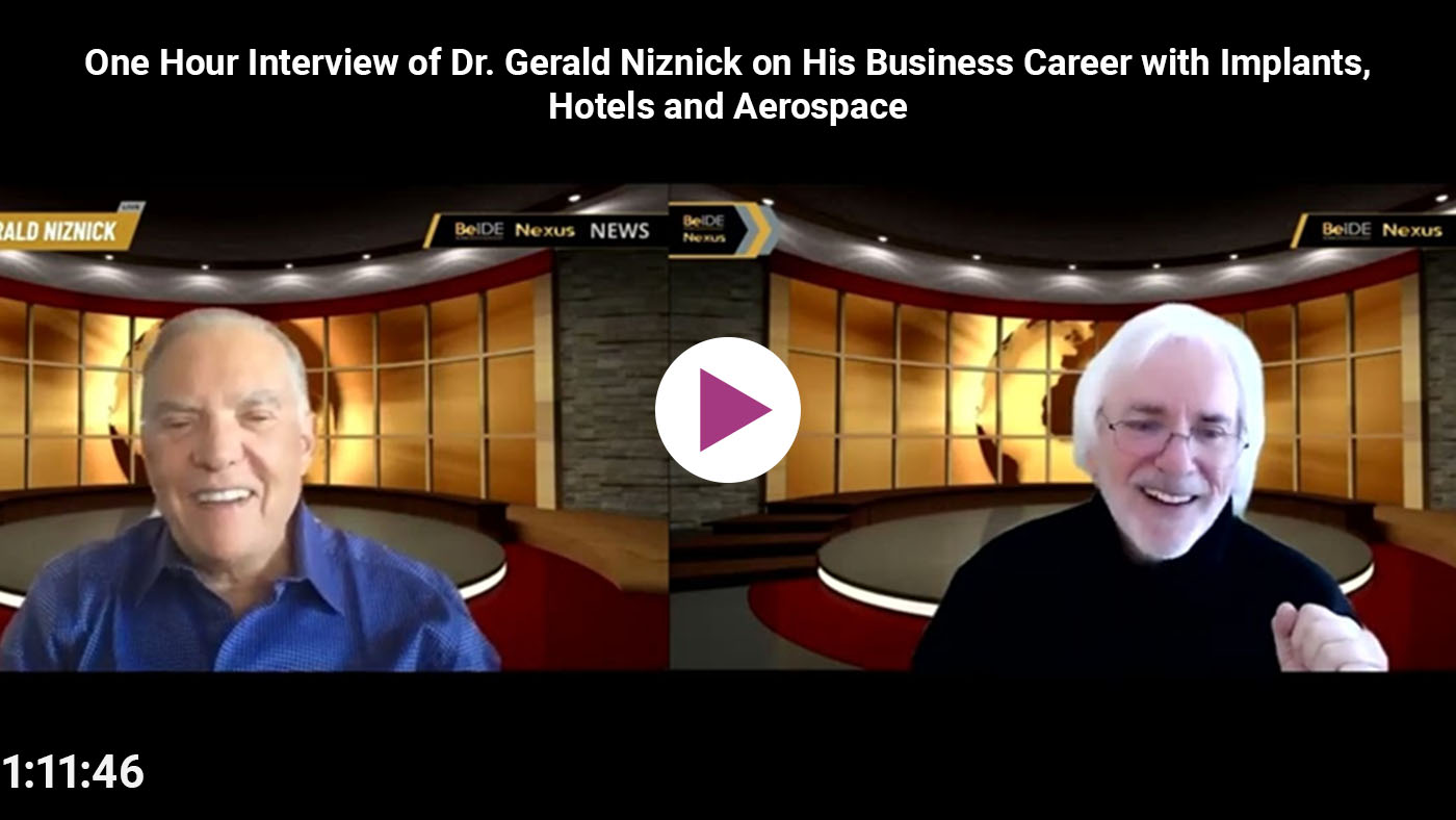 video overlay of dr niznicks one hour interview discussing his business career with implants hotels and aerospace